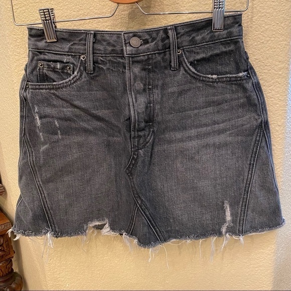 GRLFRND Dark Gray EVA Raw Hem Buttoned Fly Jean Skirt Size 24 - Picture 1 of 8